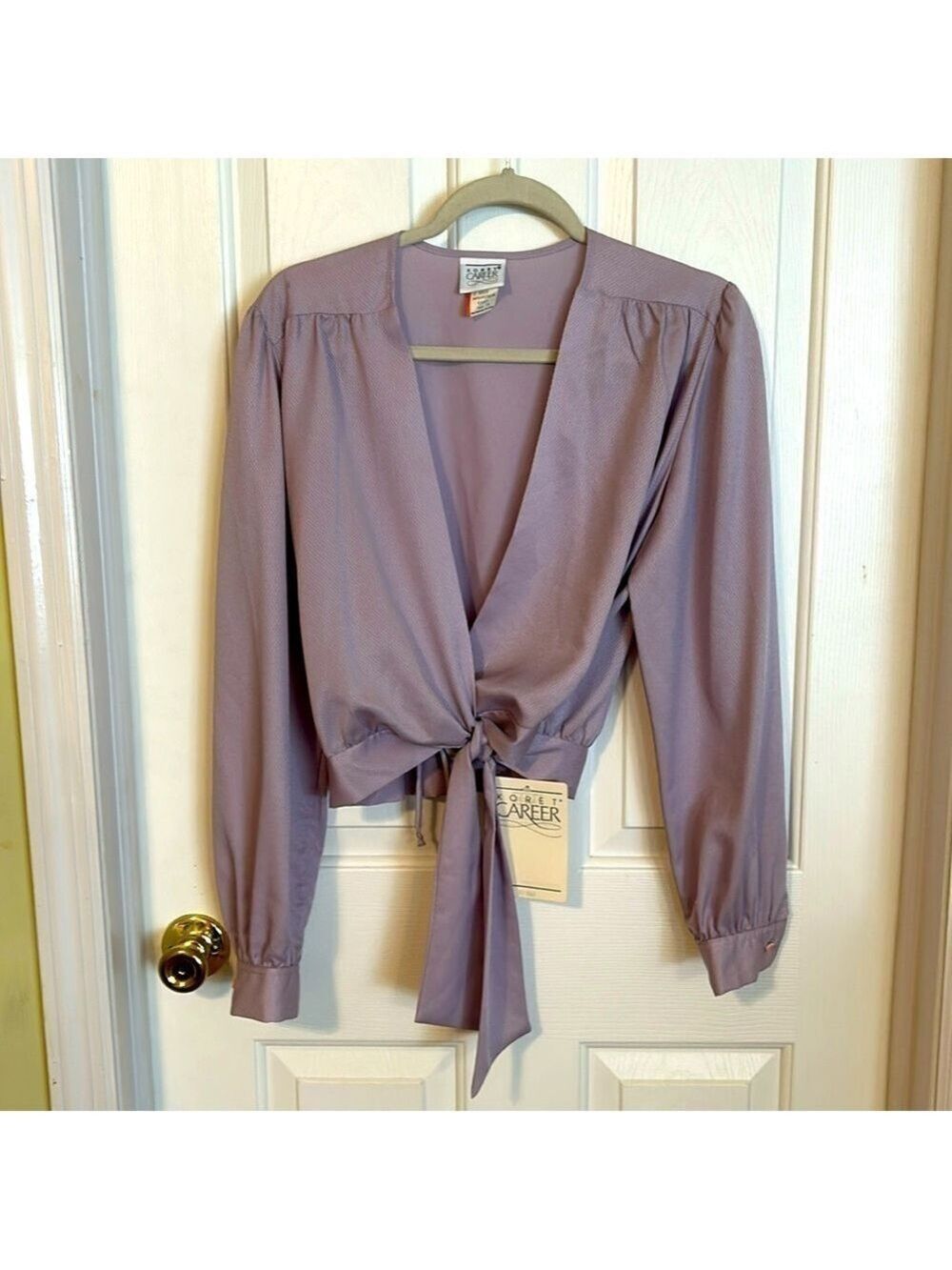Koret Career vintage wrap top, size 12, lavender, long sleeves, polyester